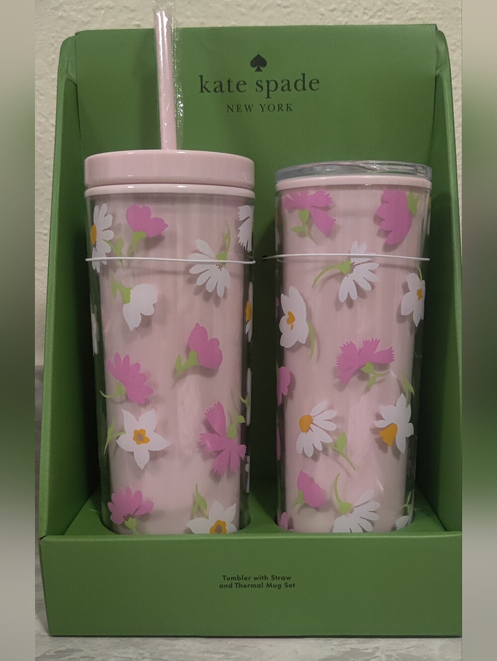 NWT Kate Spade New York Floral Tumbler with Straw and Thermal Mug Gift Box Set - Picture 2 of 4